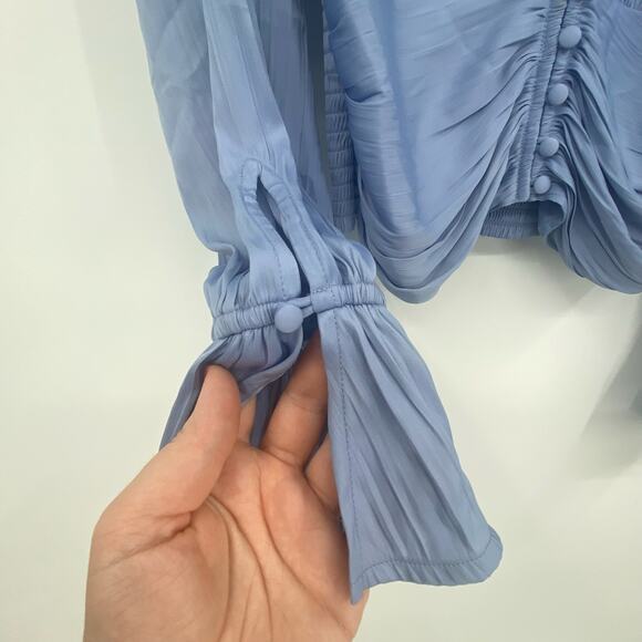 Anthropologie Women's Blue Silky Smocked Poet Sleeve Blouse Top Size Small - Picture 9 of 12